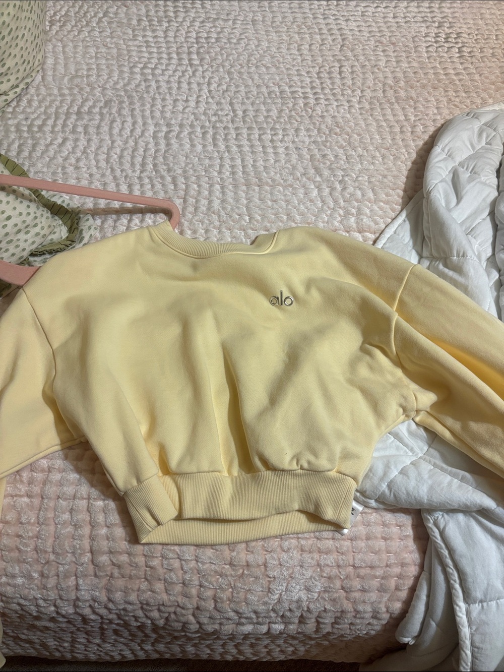 ALO Yoga Cropped Crewneck Sweatshirt in Pale Yellow
